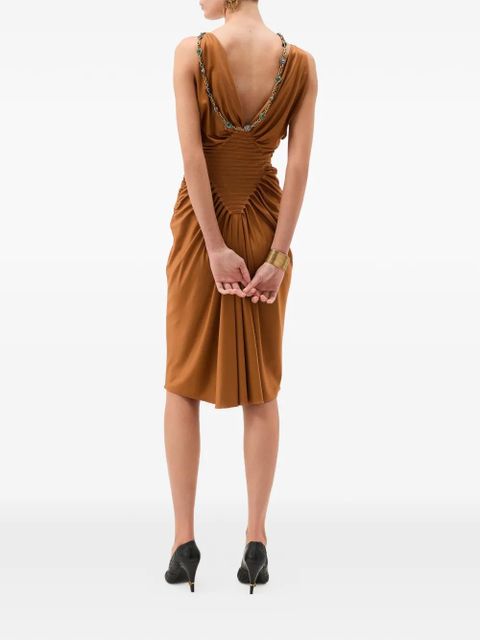Versace V-neck gathered dress - Brown