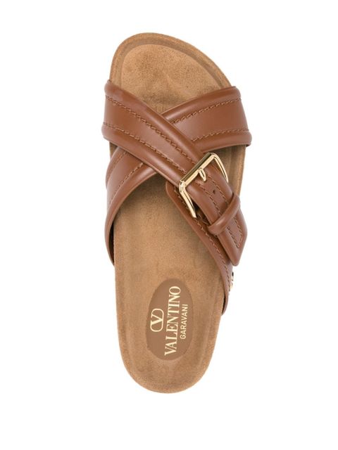 Valentino Garavani VLogo-plaque leather slides - Brown