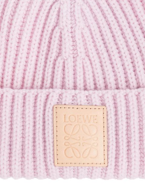 LOEWE ribbed logo-plaque beanie - Pink
