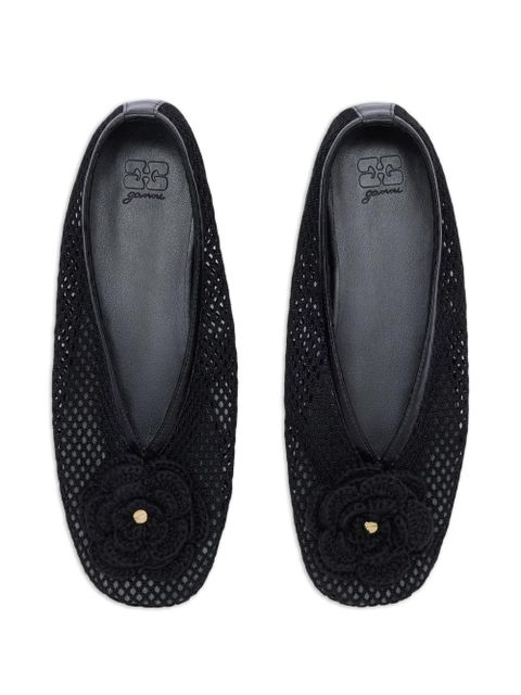 GANNI flower embellishment net ballet flats - Black