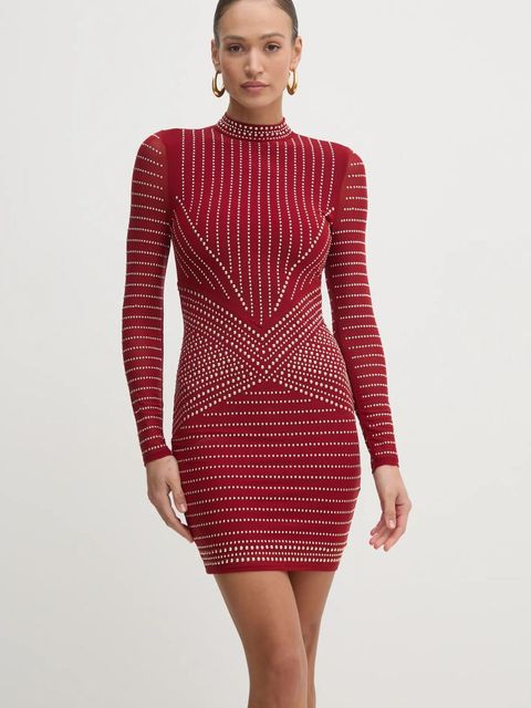 Marciano Guess sukienka KRISTAL kolor bordowy mini dopasowana 5RGK30 6218A