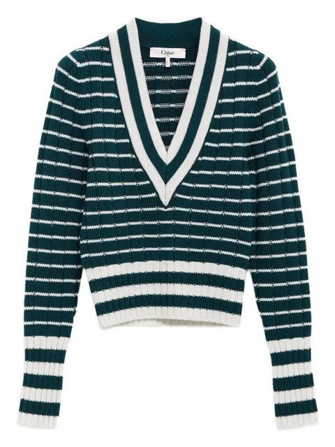 Chloé striped V-neck sweater - Green - zdjęcie produktu nr 1