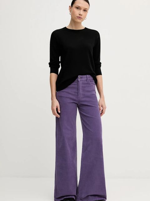 United Colors of Benetton spodnie damskie kolor fioletowy szerokie high waist 41ULDE029 - zdjęcie produktu nr 2