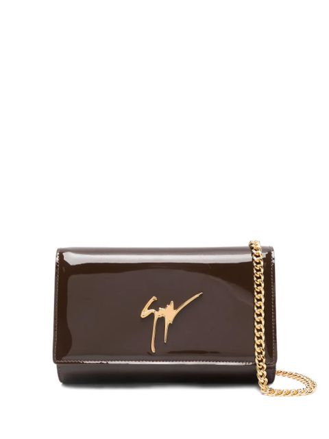 Giuseppe Zanotti patent-leather logo clutch bag - Brown - zdjęcie produktu nr 1