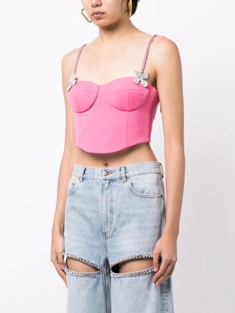 AREA butterfly-appliqué wool bustier top - Pink
