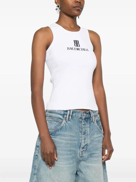 Balenciaga logo-intarsia sleeveless tank top - White