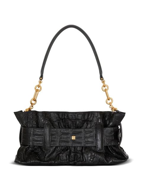 Balmain mini Anthem embossed-crocodile buckle clutch bag - Black