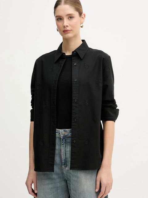 Tommy Hilfiger koszula bawełniana damska kolor czarny regular z kołnierzykiem klasycznym WW0WW49386 - zdjęcie produktu nr 1