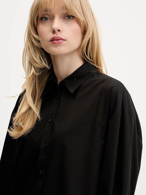 HUGO koszula bawełniana damska kolor czarny relaxed z kołnierzykiem klasycznym 50550548