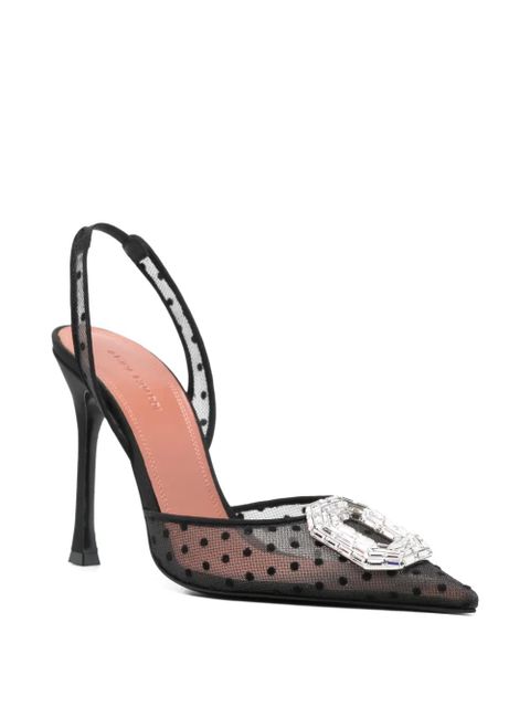 Amina Muaddi 110mm Camelia lace polka-dot sling pumps - Black