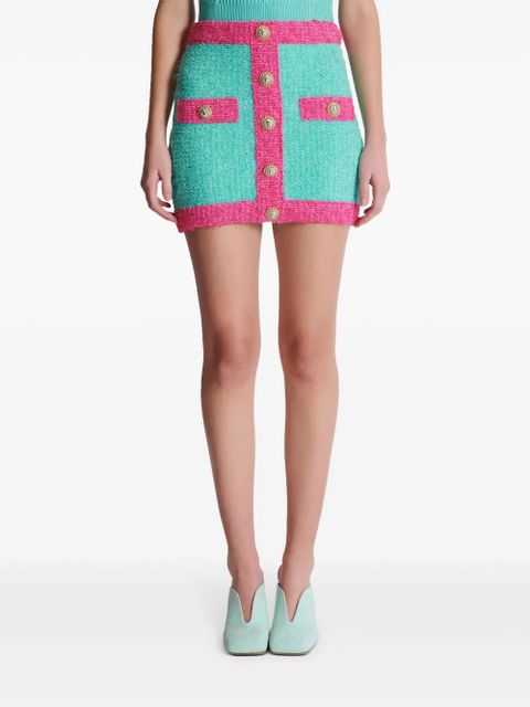 Balmain button-embellished bouclé mini skirt - Blue