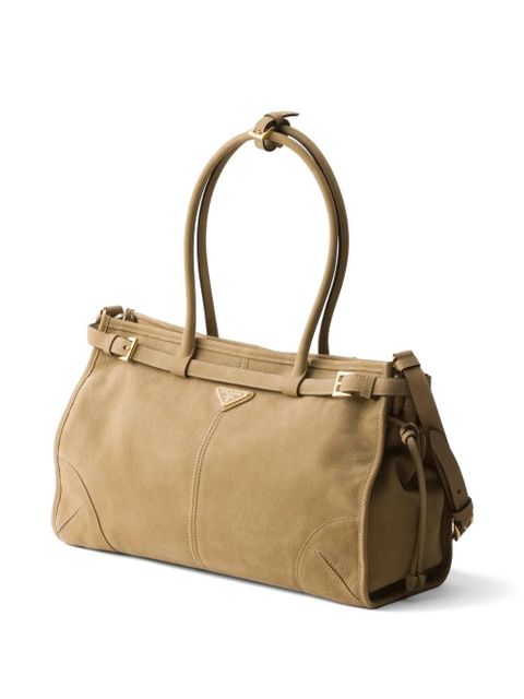 Prada Bonnie large nubuck leather handbag - Neutrals