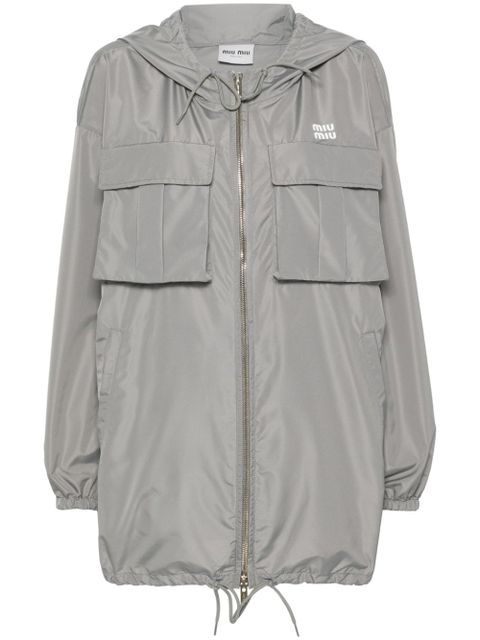 Miu Miu logo-appliqué water-repellent jacket - Grey