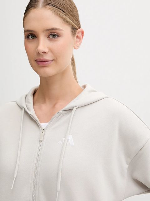 adidas bluza Essentials damska kolor beżowy z kapturem gładka JW1821