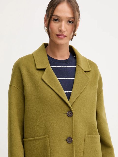 United Colors of Benetton płaszcz z wełną kolor zielony 28F7DN082