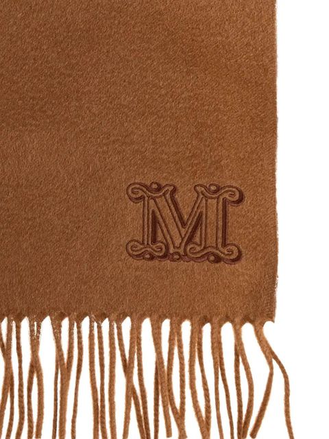 Max Mara logo-embroidered fringed-edge scarf - Brown