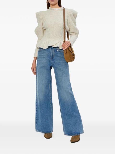 ISABEL MARANT Giamili ruffled-hem puff-sleeve top - Neutrals