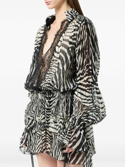 Blumarine lace-trim zebra-print mini dress - Black