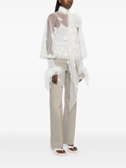 Blumarine butterfly-appliqué pussy-bow blouse - White