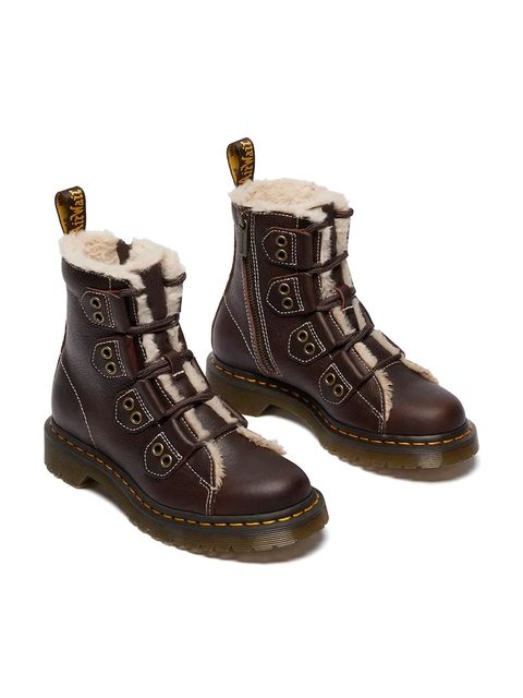 Dr. Martens workery skórzane 1460 LTT Fur Lined damskie kolor brązowy na platformie lekko ocieplone DM41417200 - zdjęcie produktu nr 2