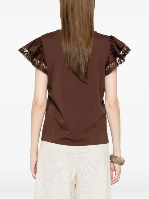 TWINSET lace puff-sleeved T-shirt - Brown