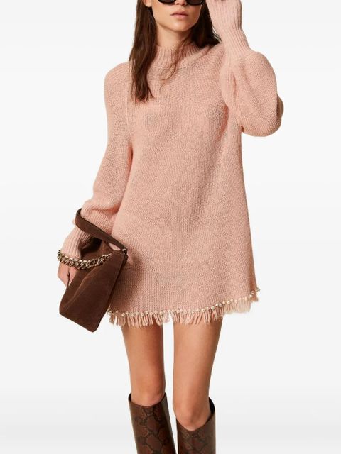 TWINSET fringes pearls turtleneck sweater - Pink