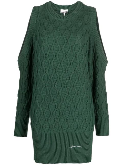 GANNI cold-shoulder knitted dress - Green - zdjęcie produktu nr 1