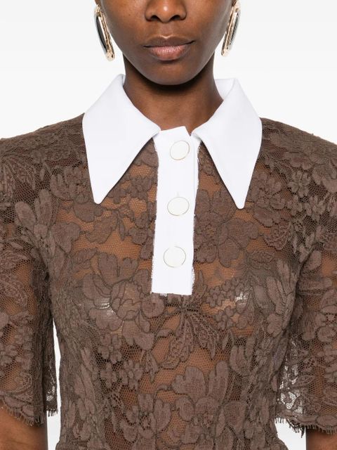 Rowen Rose lace polo shirt bodie - Brown