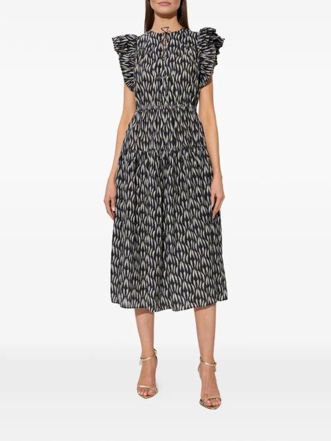 Ulla Johnson Kairi ruffled print midi dress - Black - zdjęcie produktu nr 2