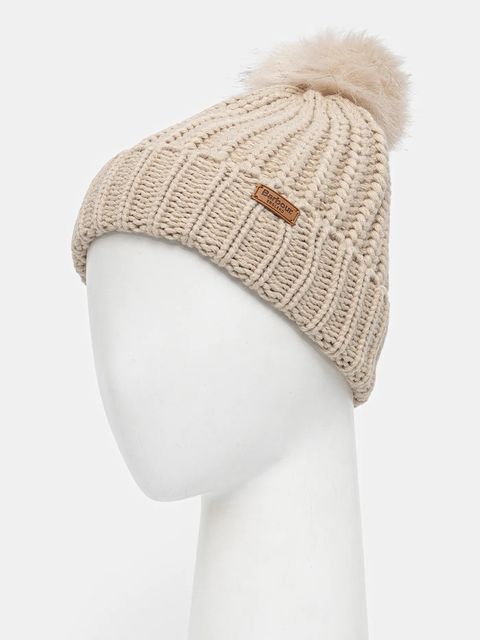 Barbour czapka kolor beżowy z grubej dzianiny LHA0336