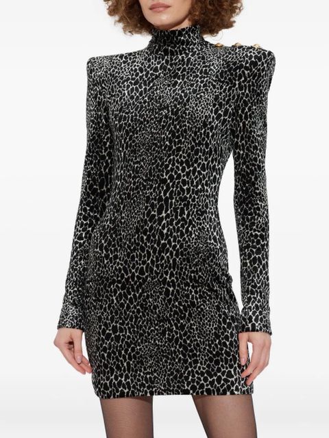 Balmain padded-shoulder animal-print dress - Black