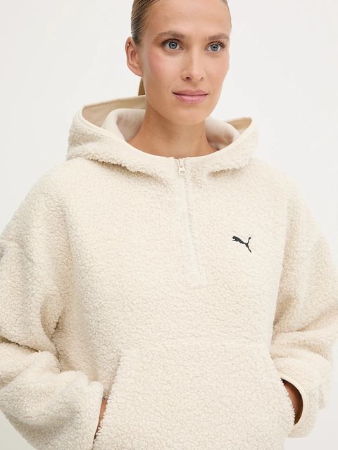 Puma bluza damska kolor beżowy z kapturem gładka 632048