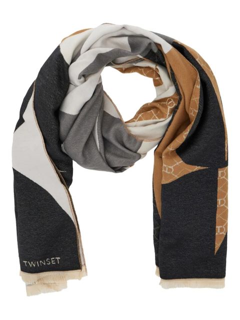 TWINSET geometric-pattern fringed scarf - Black