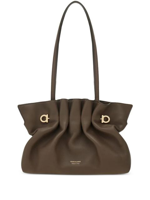 Ferragamo Soft ruched leather tote bag - Brown - zdjęcie produktu nr 1