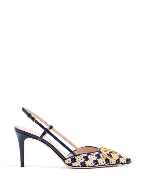 Valentino Garavani VLogo Signature slingback pumps in crochet fabric 80mm - Blue - zdjęcie produktu nr 1