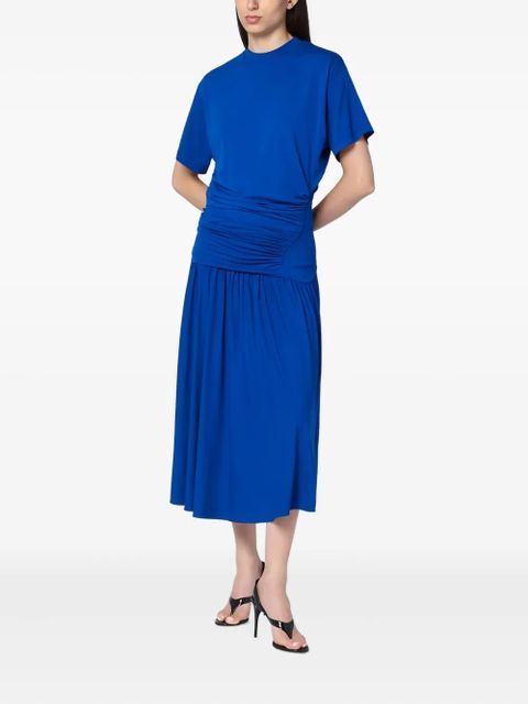 Ferragamo gathered-waist asymmetric day dress - Blue