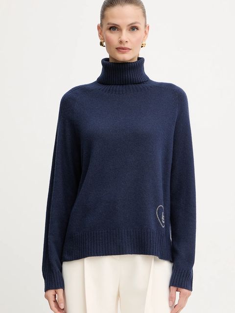 Liu Jo sweter z dodatkiem wełny damski kolor granatowy z golfem MF5445 MS76L - zdjęcie produktu nr 1