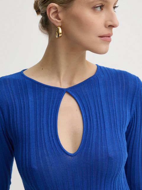 Pepe Jeans sukienka z domieszką jedwabiu NATASHA kolor niebieski midi rozkloszowana PL953642