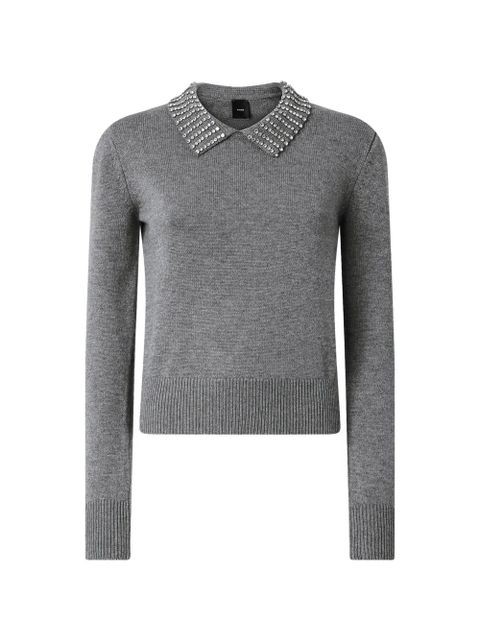 PINKO rhinestone-collared sweater - Grey - zdjęcie produktu nr 1