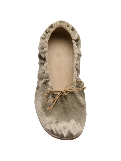 The Row bow-detail velvet ballet flats - Gold