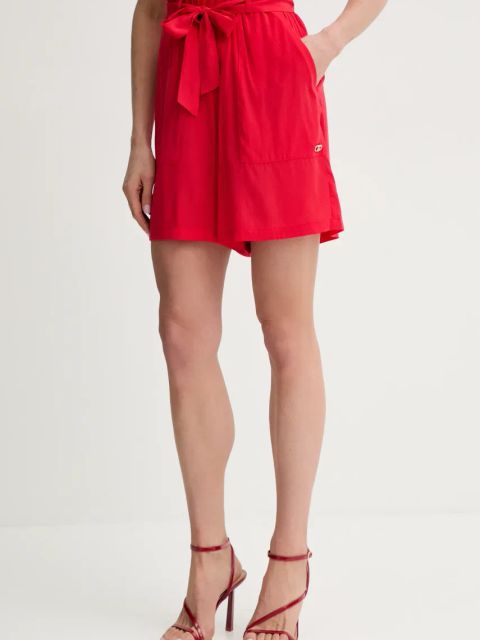 Liu Jo szorty damskie kolor czerwony gładkie high waist VA5172.T2920