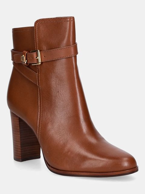 Lauren Ralph Lauren botki skórzane Brke Bt Hl 2 damskie kolor brązowy na słupku 802974475001 - zdjęcie produktu nr 1