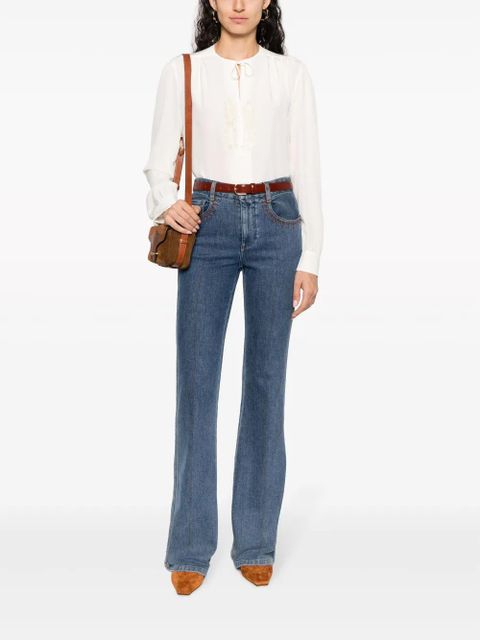 ETRO leaf-embroidered silk blouse - Neutrals