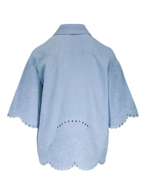 ZIMMERMANN floral-embroidered scalloped cotton blouse - Blue - zdjęcie produktu nr 2