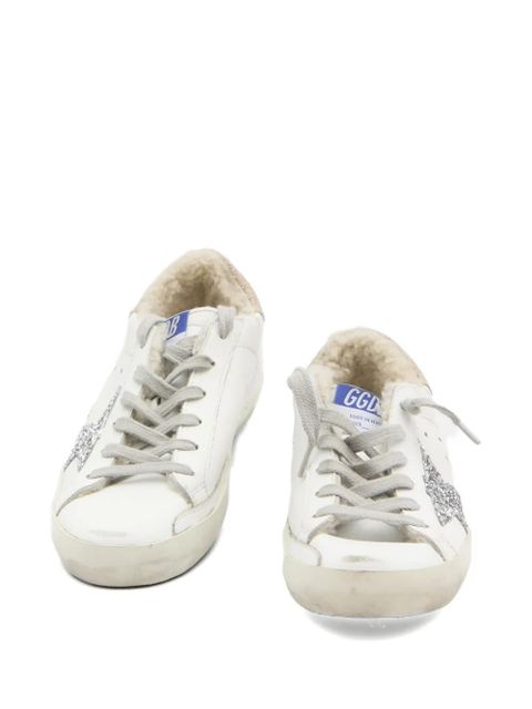 Golden Goose Super-Star glittered-star shearling-lining sneakers - White