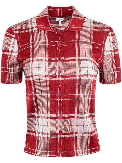 LOEWE plaid-check jacquard polo top - Red