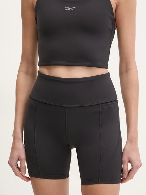 Reebok szorty treningowe LUX Collection kolor czarny gładkie high waist 100214845 - zdjęcie produktu nr 1