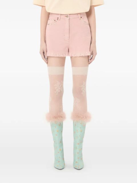 Valentino Garavani floral frayed denim shorts - Pink