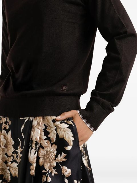Dolce & Gabbana logo-embroidered cashmere top - Brown