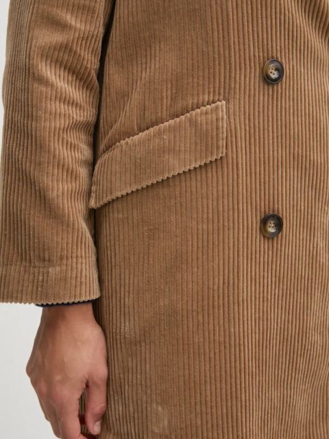 United Colors of Benetton płaszcz sztruksowy kolor brązowy przejściowy dwurzędowy 2HKTDN06L